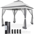 11x11 Pop Up Gazebo Double-Tier Canopy Tent w/Mesh Netting, Gray