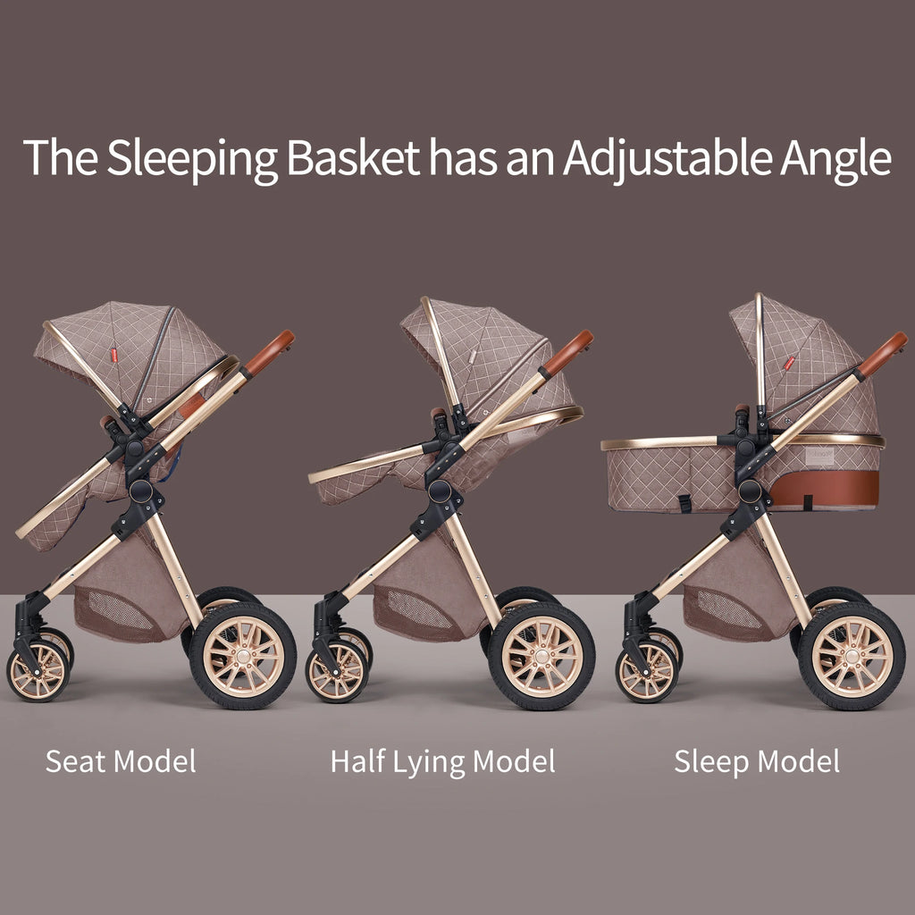 3 in 1 Luxury Pram High Landscape Baby Stroller with Reversible Seat Folding Pushchair for 0-36 Months Kids