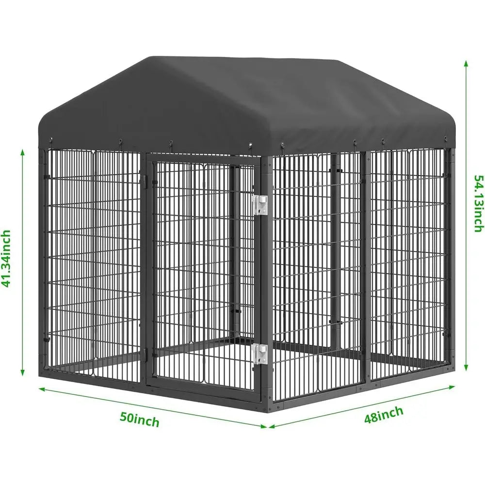 Sturdy Outdoor Dog Cage with Roof, Heavy-Duty Galvanized Steel Kennel with Double Safety Locks (4.5ft x 4ft x 4.2ft)