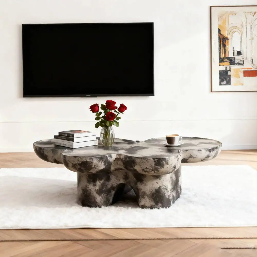 Butterfly Style Coffee Table Imitation Natural Limestone Texture Black and Beige Matching Decorative Center Table Home Decor