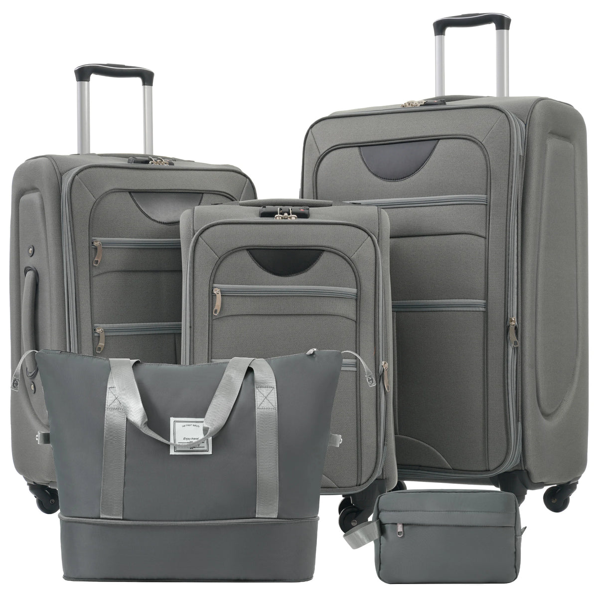 Softside Luggage Expandable 5 Piece Set Suitcase with Duffel Bag Upright Spinner Softshell Lightweight Luggage Travel Set
