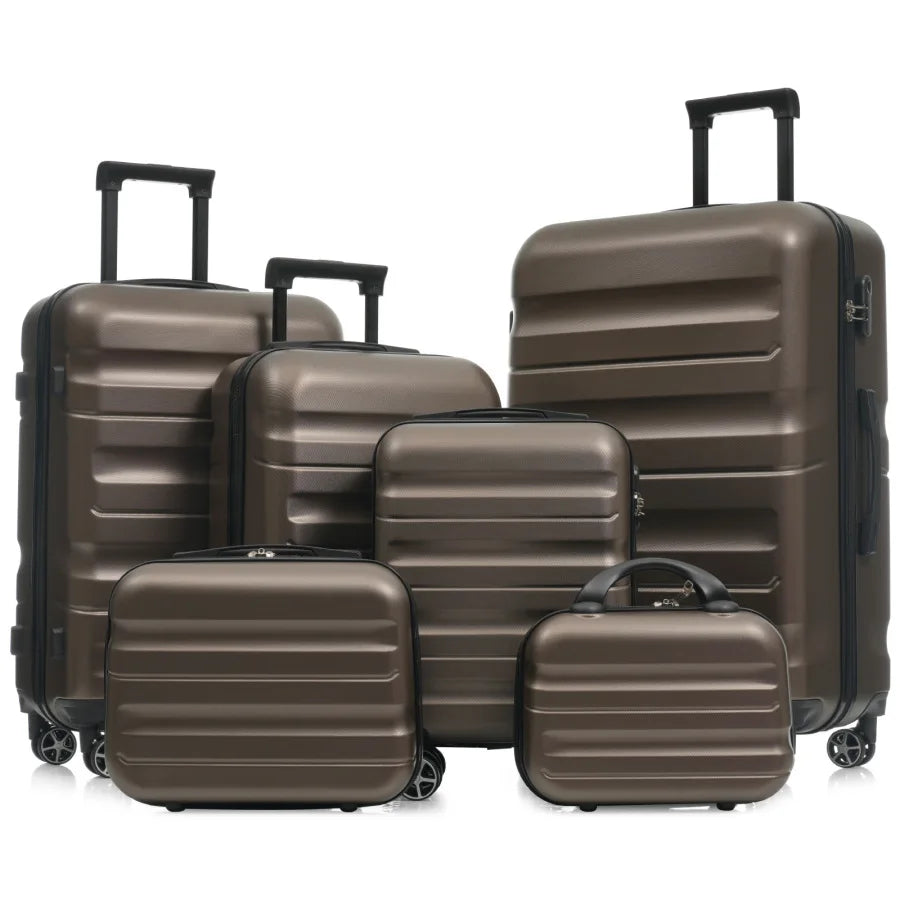 6-Piece ABS Hardshell Luggage Set - Lightweight Durable Suitcases with Dual Spinner Wheels, Carry-On Check-In Sizes for Travel