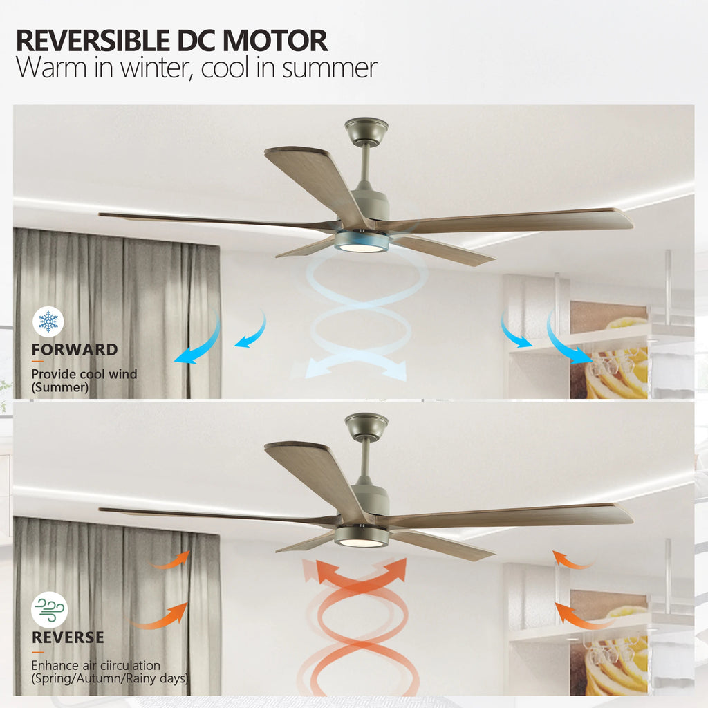 ARLGSITE60" Modern Wood Ceiling Fan with Light and Remote Control,6-Speed Noiseless Reversible DC Motor, Ceiling Fan