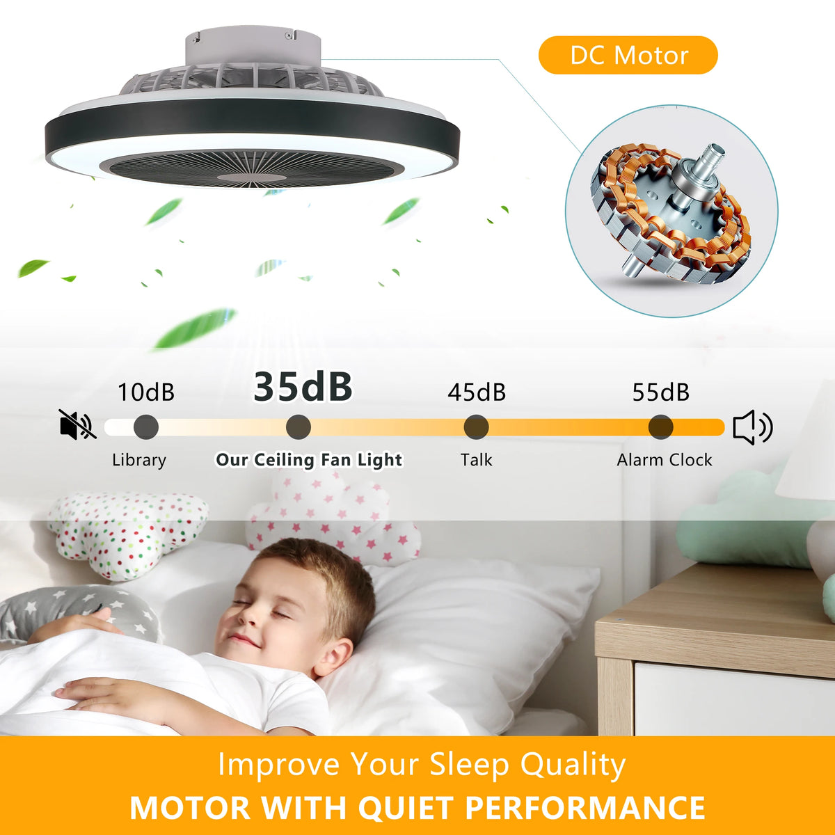 19" LED Ceiling Fan Light Smart RGB Lights with Remote & APP Control Black Kit Flush Mount Enclosed Bladeless Ceiling Fan