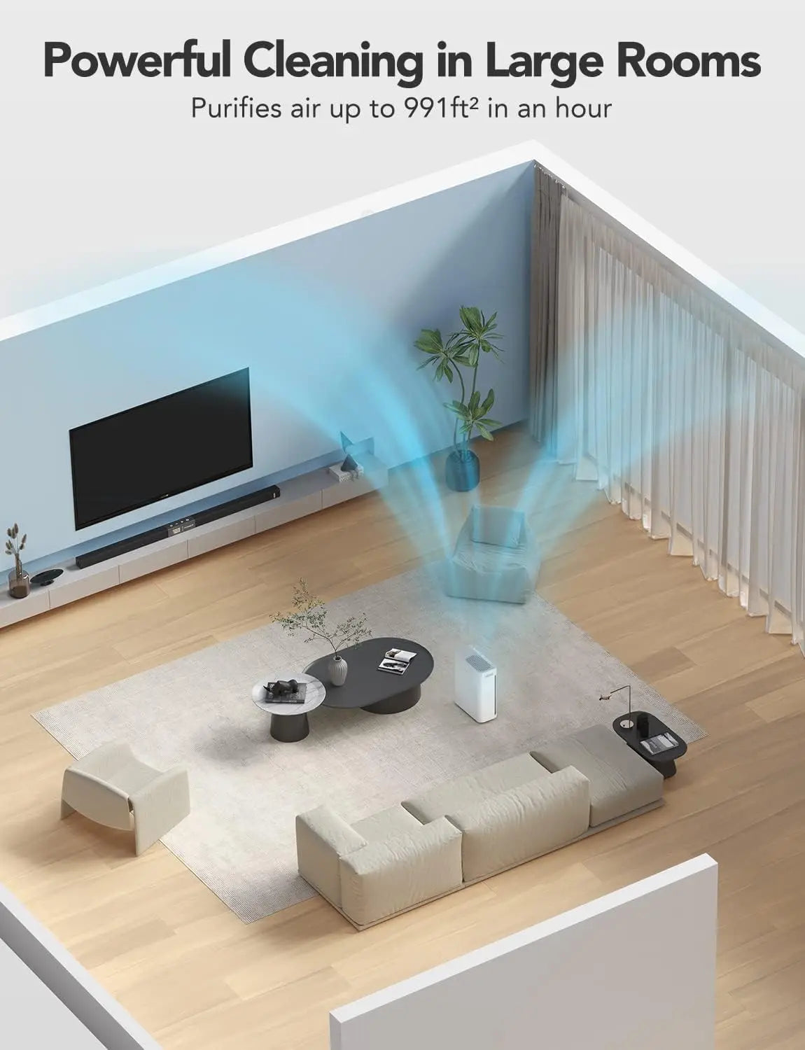 Smart Air Purifier for Large Rooms with PM2.5 Sensor, Washable Filter, App Control, and Pet Lock