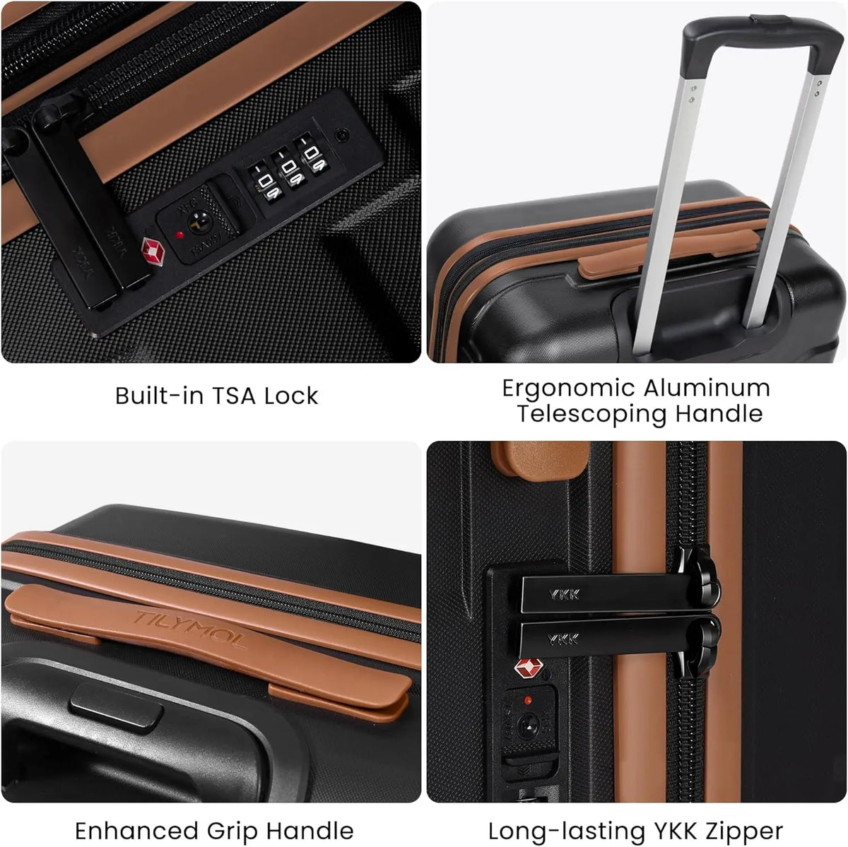 3-Piece Hardside Luggage Set with Spinner Wheels, TSA Lock, Expandable Lightweight Travel Suitcase for Men and Women in Black