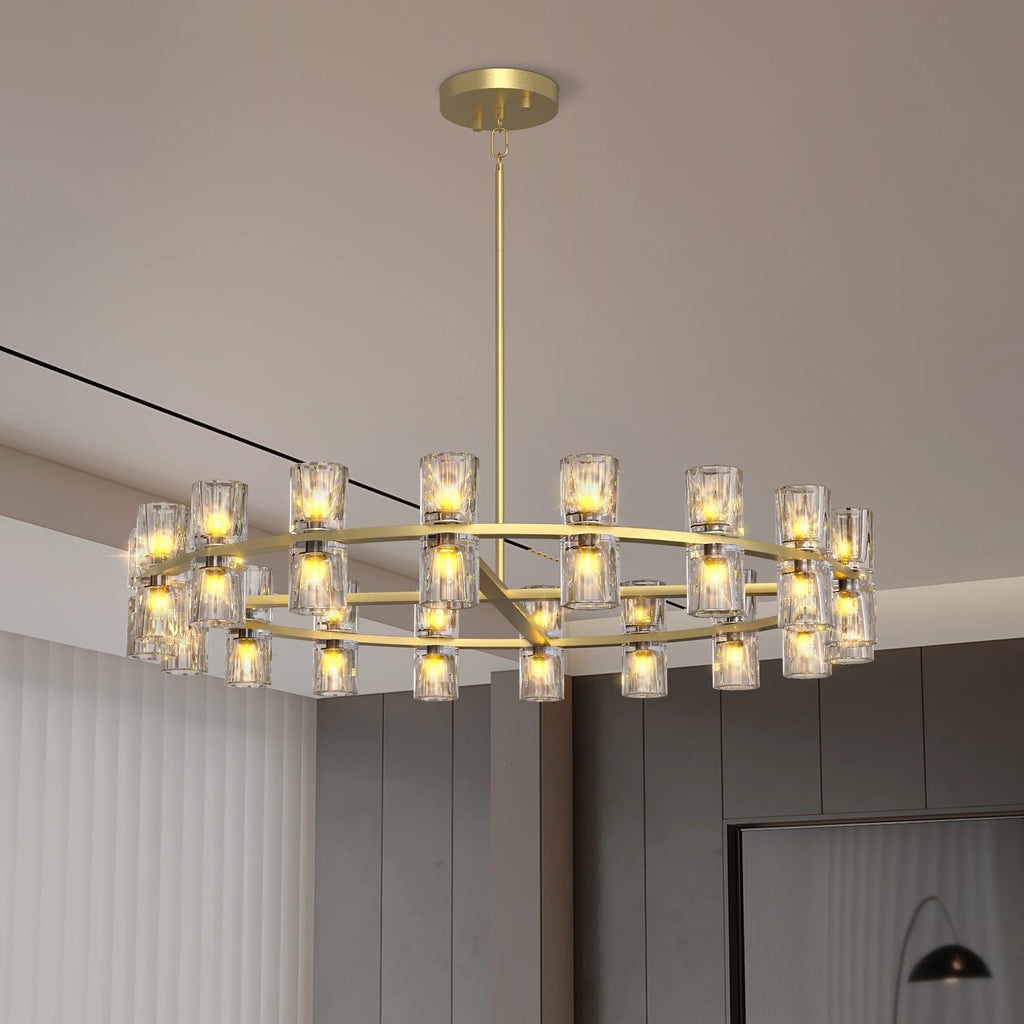 Dining Chandelier over Table, Suitable for 36-Inch K9 Crystal Chandeliers, Gold Round Chandelier for Dining Room, Living Room