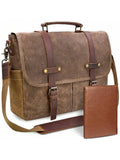 Men's Vintage Leather & Waxed Canvas Messenger Bag: Waterproof 15.6" Laptop Briefcase with Pencil Pouch. Rugged Satchel.