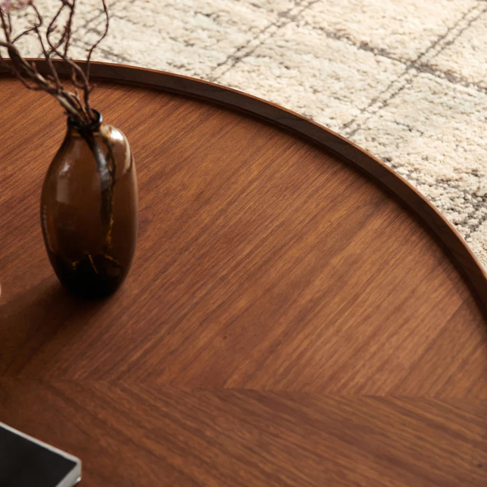 Circular Walnut Design Coffee Tables, Suitable for Living Rooms, Walnut Material, Suitable for Bedrooms, Living Rooms, Offices