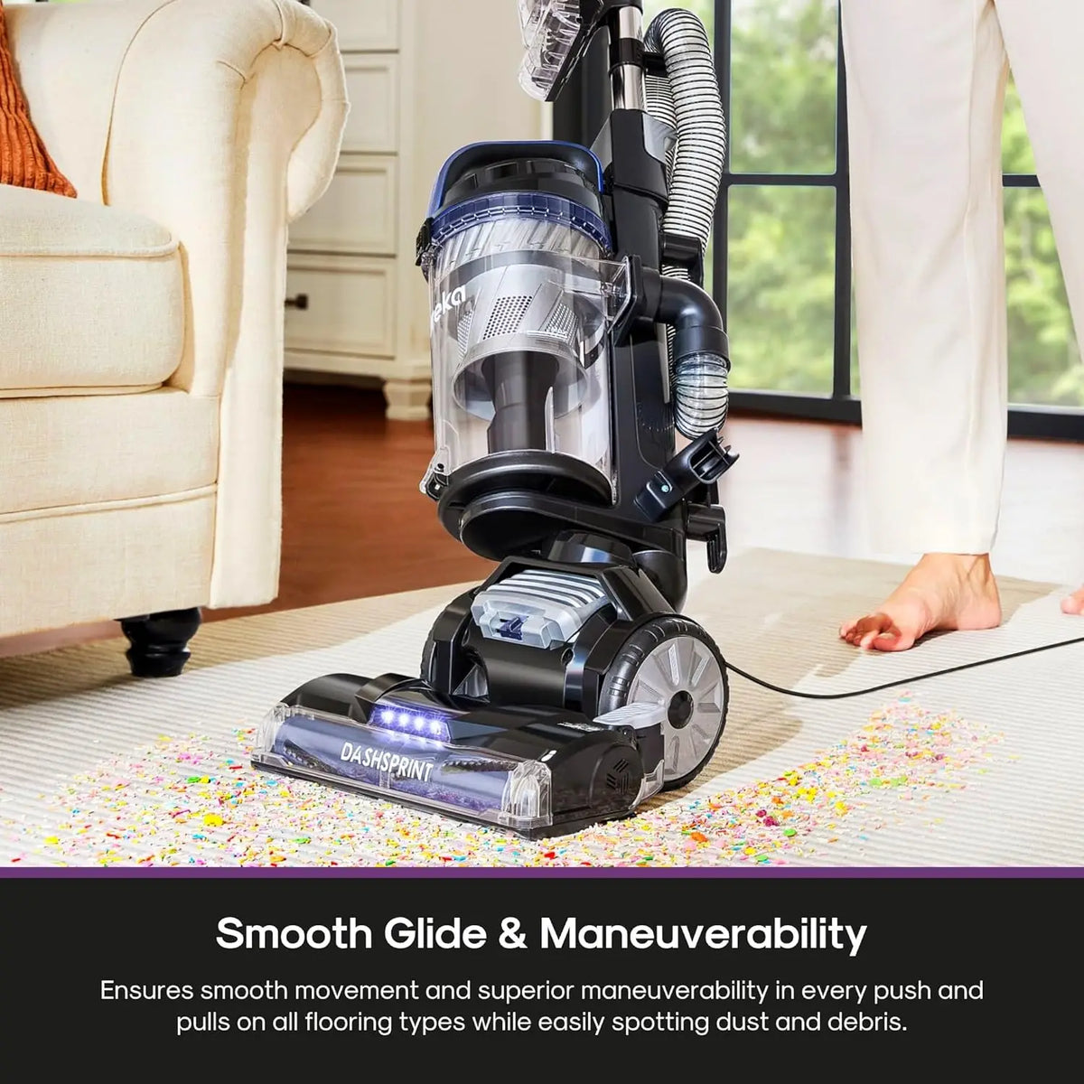 Powerful Upright Vacuum Cleaner for Carpets and Hard Floors, Dual Cyclone Suction, Swivel Steering, Anti-Tangle Brush