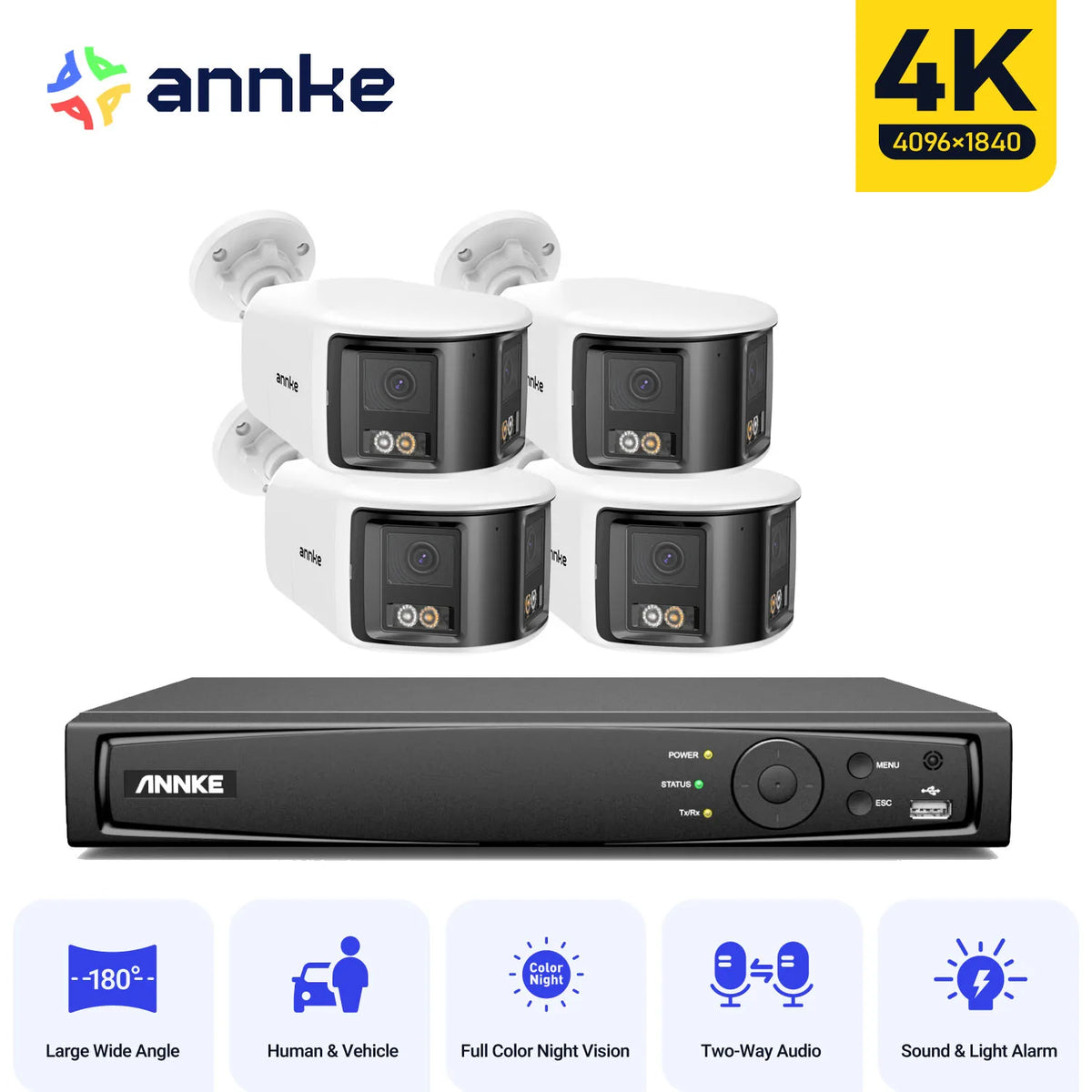 ANNKE Security Camera System 4K 8MP 180 Panoramic Dual Lens 8CH NVR PoE Camera Outdoor IR Night Vision 6MP CCTV Camera System