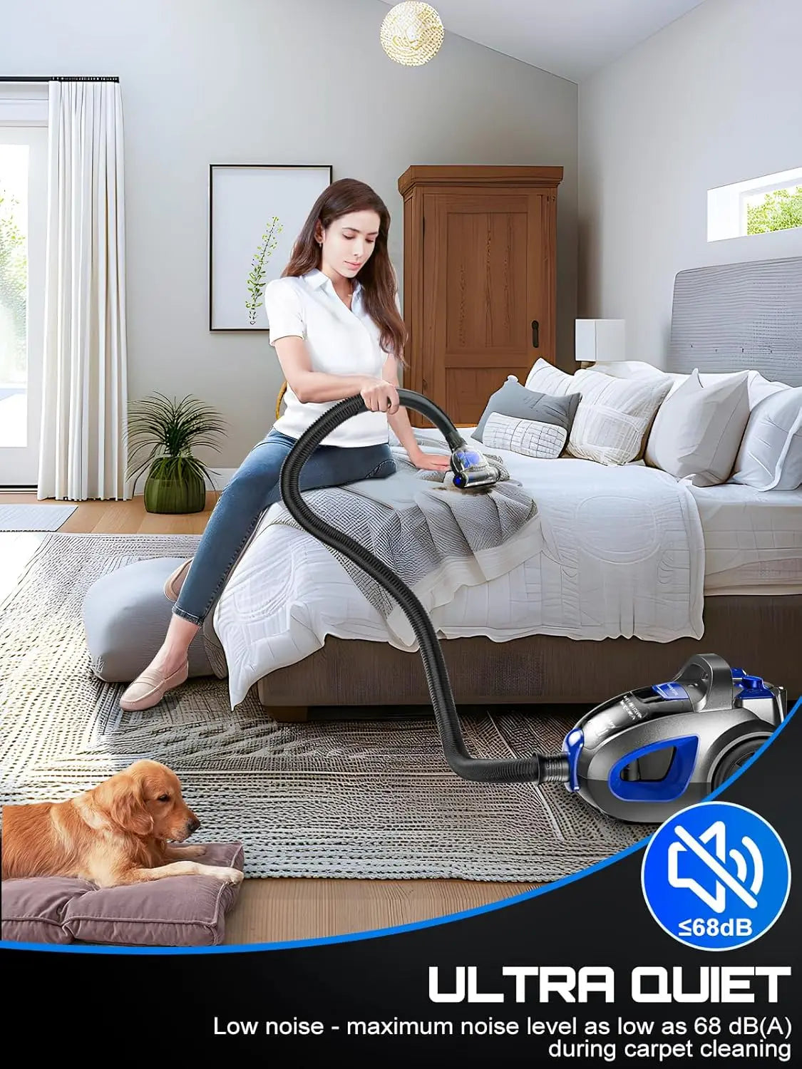 40Kpa 1600W Bagless Canister Vacuum Cleaner, 3.7QT Dust Cup for Hard Floors, Carpets, Pet Hair