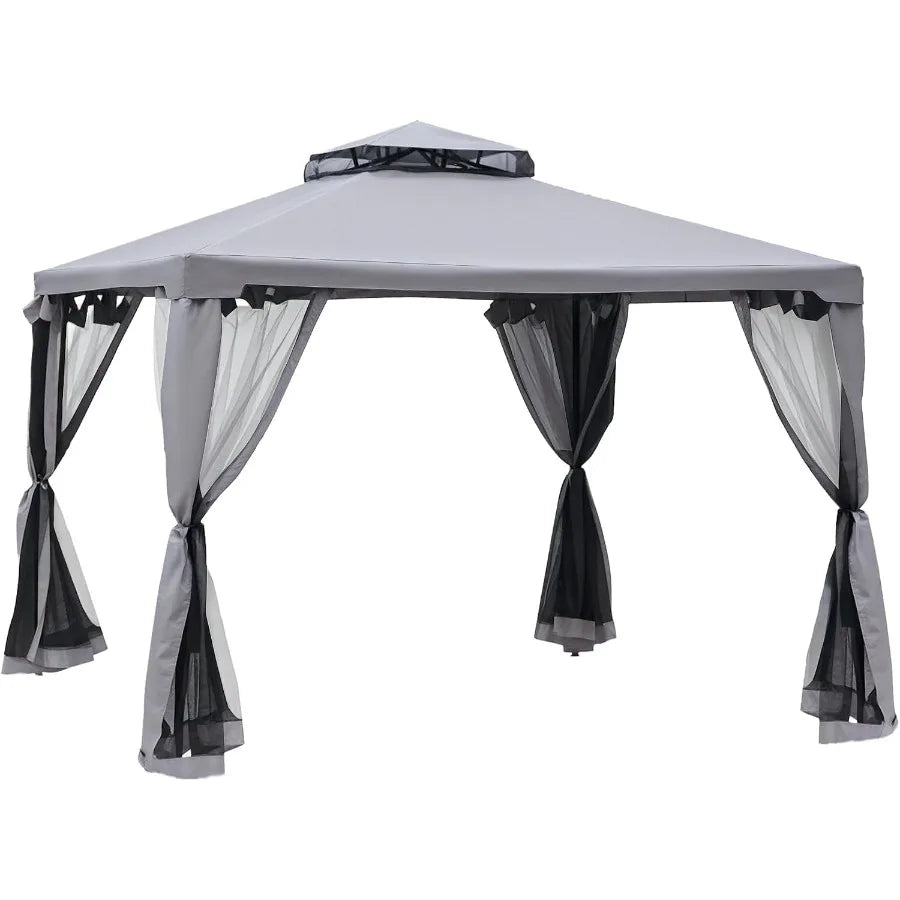 9.6'x9.6' Patio Gazebo Outdoor Canopy with Netting Gray