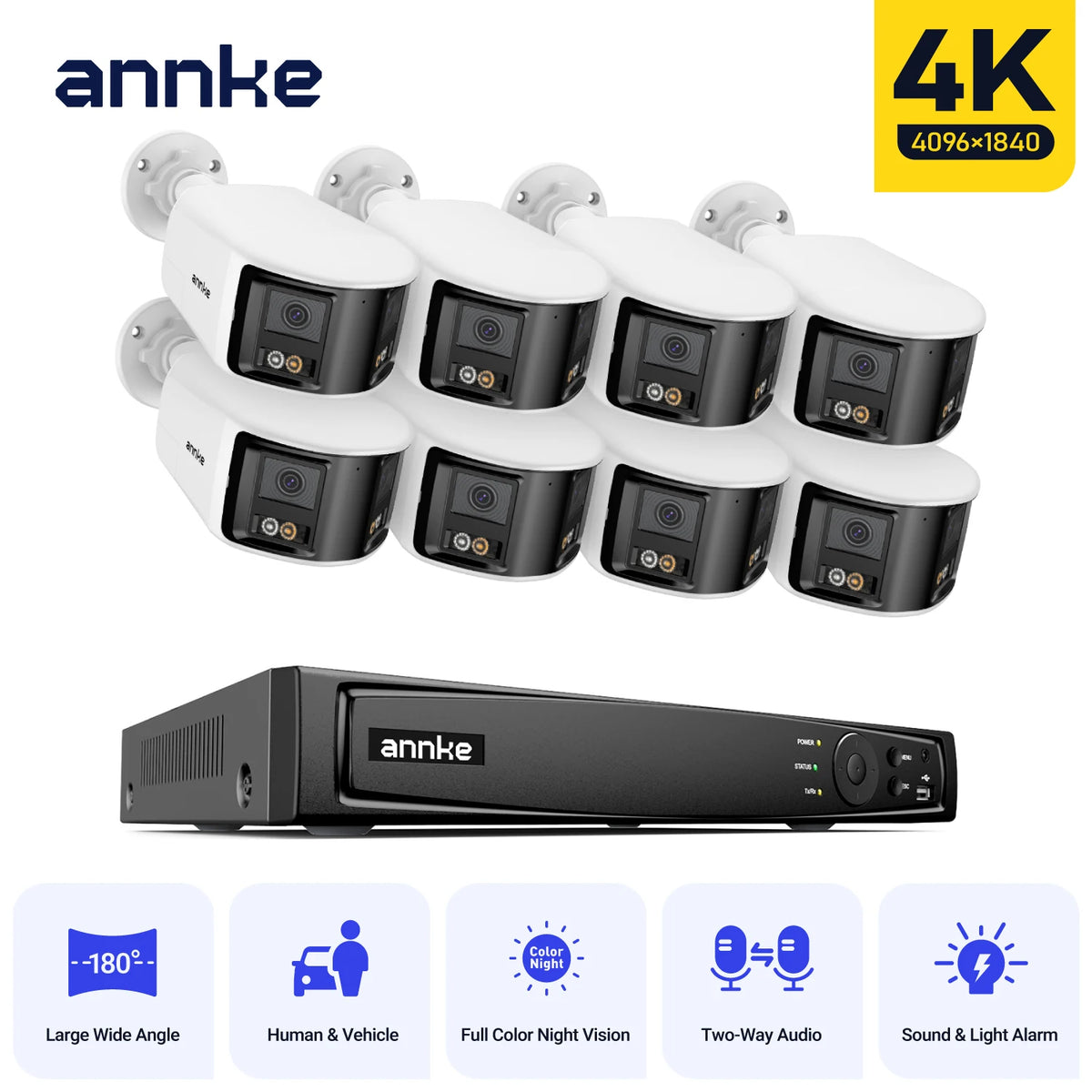 ANNKE Security Camera System 4K 8MP 180 Panoramic Dual Lens 8CH NVR PoE Camera Outdoor IR Night Vision 6MP CCTV Camera System