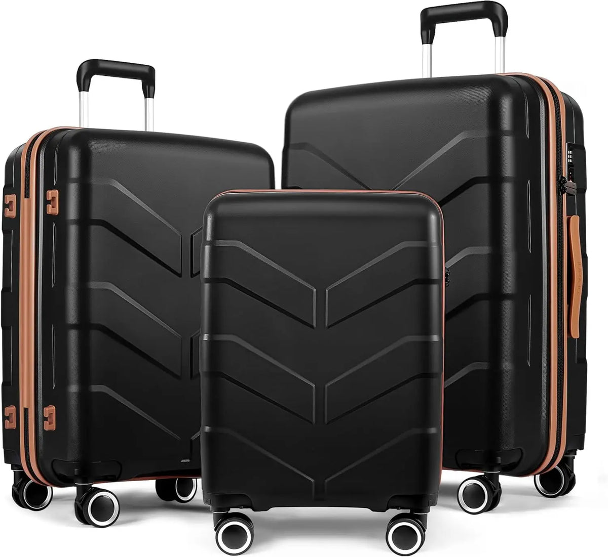 3-Piece Hardside Luggage Set with Spinner Wheels, TSA Lock, Expandable Lightweight Travel Suitcase for Men and Women in Black