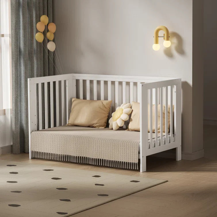 11-In-1 Convertible Mini Cradle to Full Size Crib Removable Wheels 4 Adjustable Heights (WHITE)