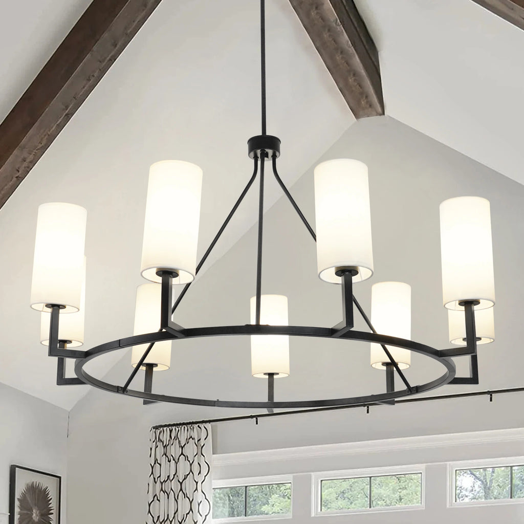 9 Light Black Chandeliers Wagon Wheel Chandelier Dining Room Lights Fixture For Living Room With 6 Adjustable Rods