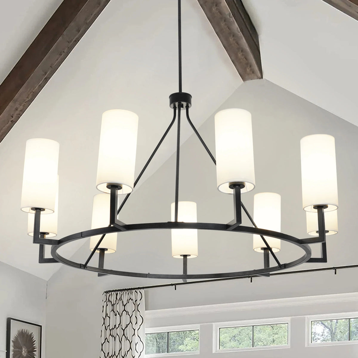 9 Light Black Chandeliers Wagon Wheel Chandelier Dining Room Lights Fixture For Living Room With 6 Adjustable Rods