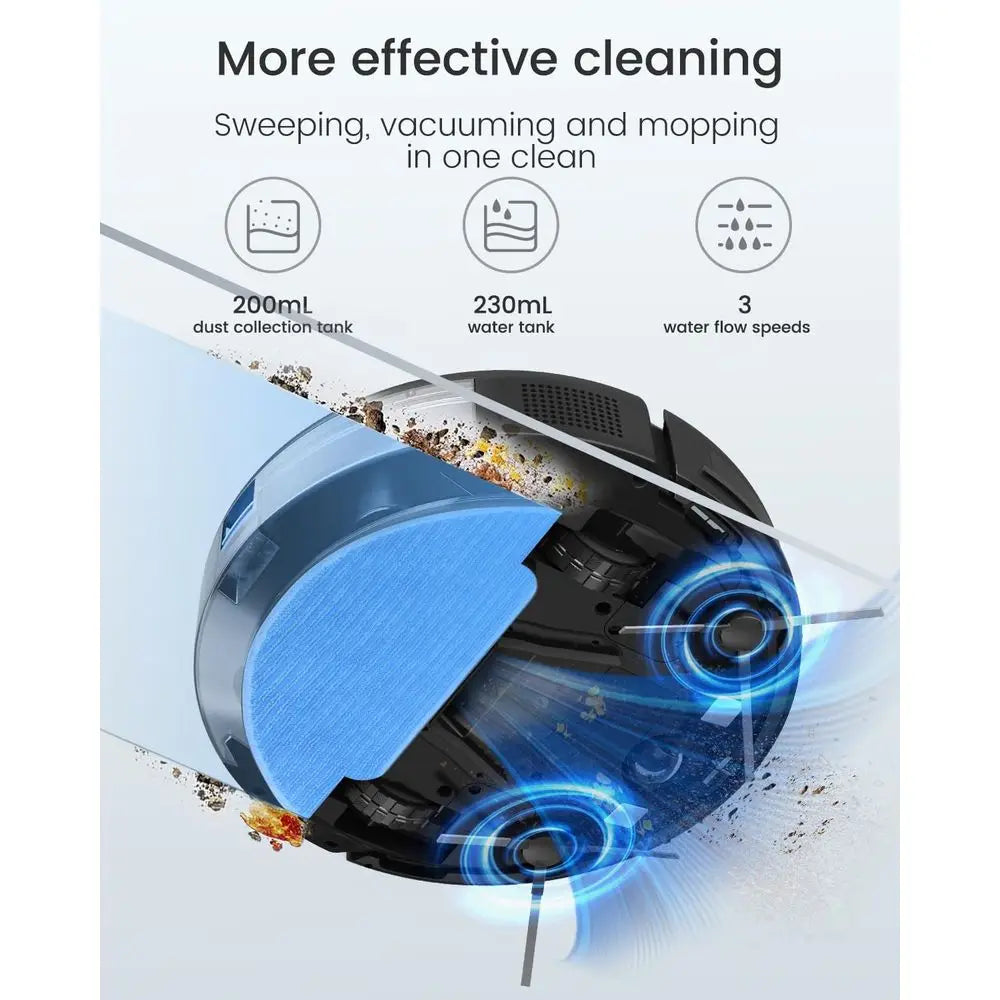 Smart Ultra-Thin Robot Vacuum and Mop with 100-Minute Run Time, App & Voice Control, Self-Charging, Ideal for Pet Hair on Hard F