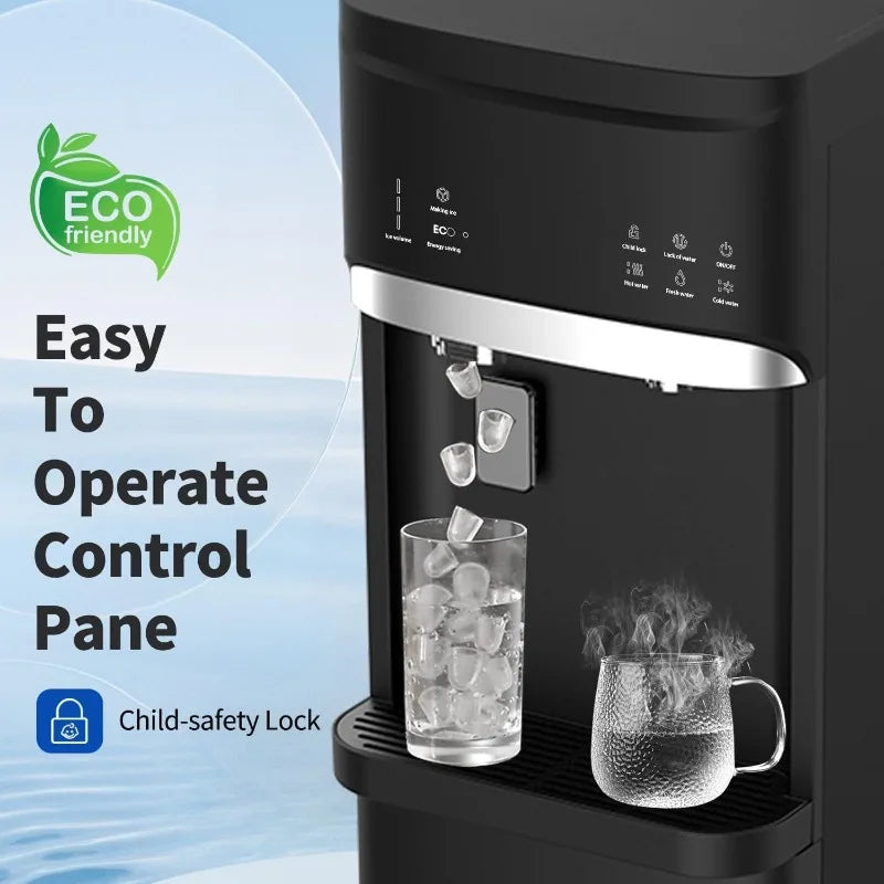 Self Cleaning 4-in-1 Hot/Cold/Room Water Cooler Dispenser with Ice Maker, Bottom Load, Bullet Ice 22 lbs Daily Capacity