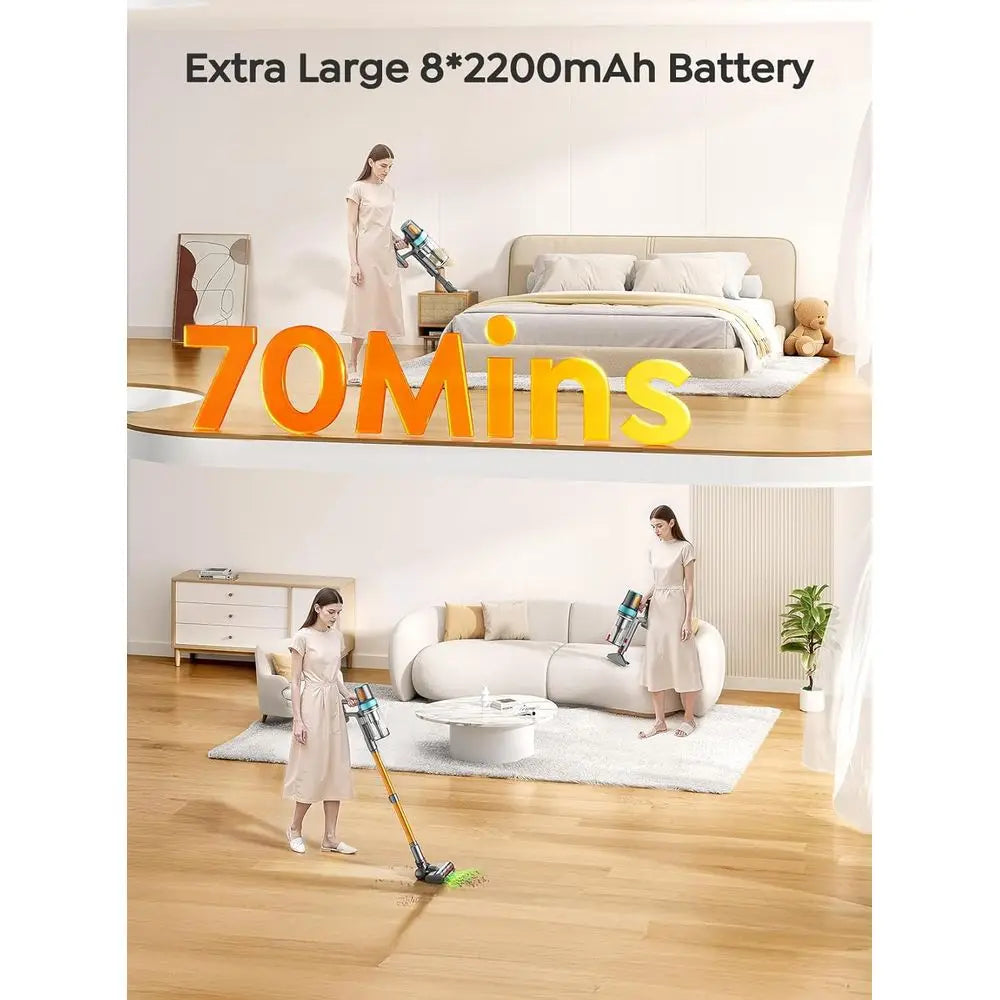 650W 55KPA Cordless Vacuum Cleaner, 70-Minute Runtime, Extendable Hose, LED Touch Screen, Auto Mode for All Floor Types
