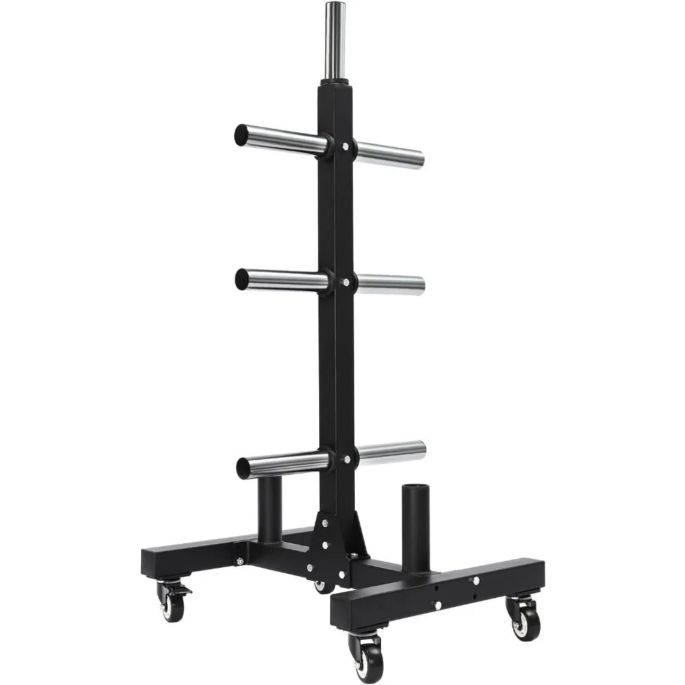Movable Weight Plate Dumbbell Rack Storage Tree 57inch 1100lbs Capacity Heavy Duty Weight Plate Holder with 4 Universal Wheels
