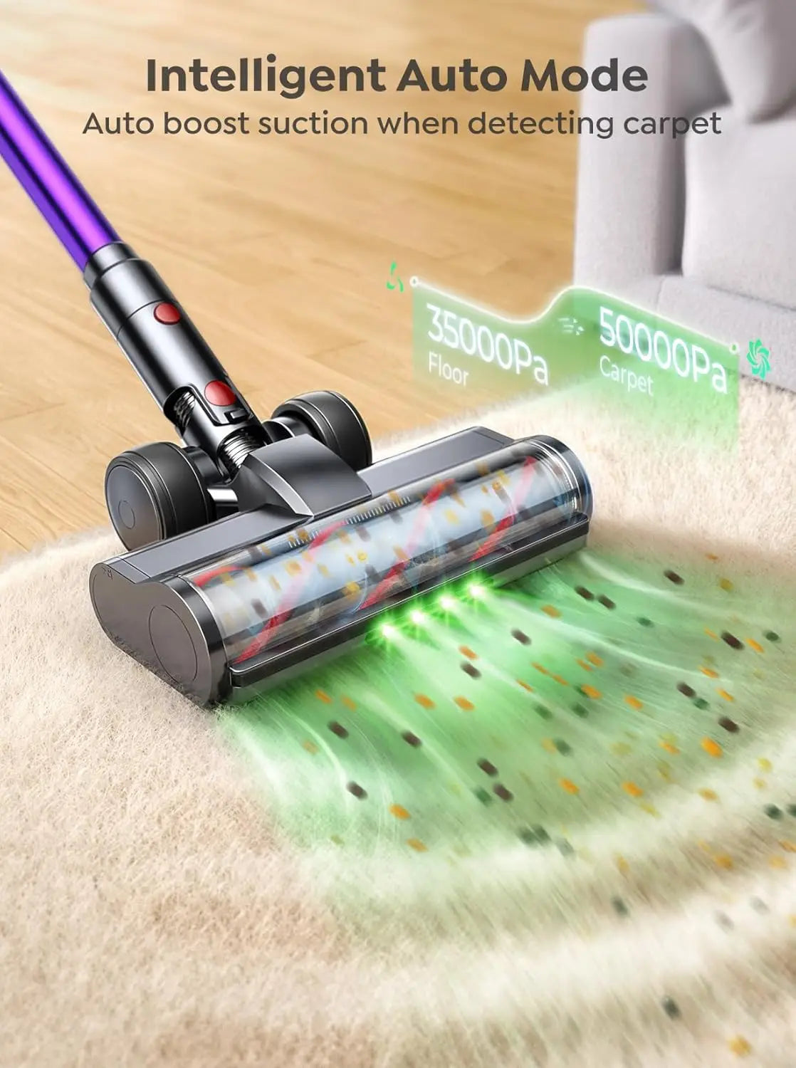 650W 55KPA Cordless Vacuum Cleaner, 70 Mins Runtime, Wall Mount Dock for Pet Hair and Floors