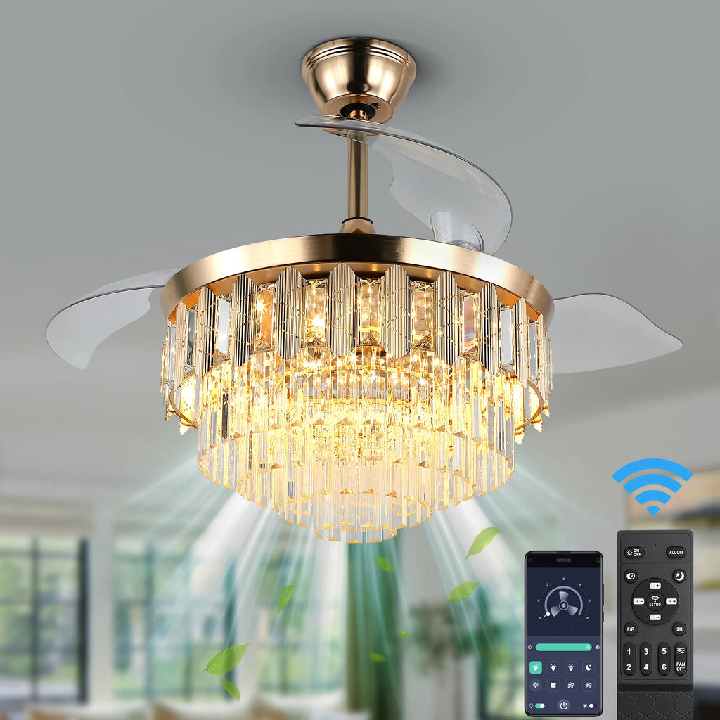 VETRULUS Modern Ceiling Fan With Led Light  Smart APP Remote Contro Reversible BLDC Intelligent Fandelier Lamp Indoor Fixture