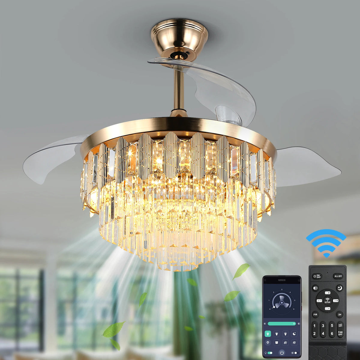 VETRULUS Modern Ceiling Fan With Led Light  Smart APP Remote Contro Reversible BLDC Intelligent Fandelier Lamp Indoor Fixture