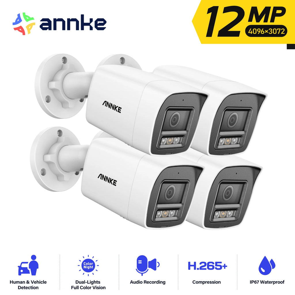 ANNKE C1200 Smart Dual Light 12MP Ultra HD PoE IP Camera Built-in Mic Surveillance Security Cameras Color IR Night Vision IP67