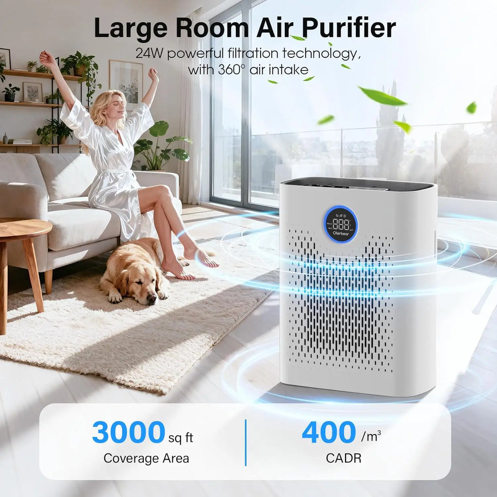 Large Room Air Purifier for Pets & Allergies, HEPA Filter with PM2.5 Monitor, Sleep Mode, 3000 Sq Ft Coverage