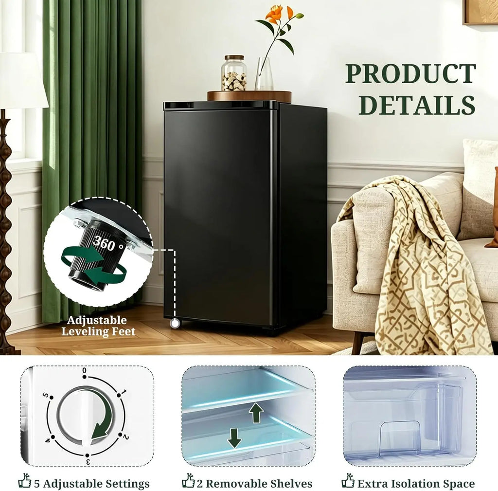 Mini Fridge with Freezer, 3.2 Cu.Ft Compact Refrigerator with Adjustable Thermostat, Energy Efficient 0.41kWh/Day, Small Fridge