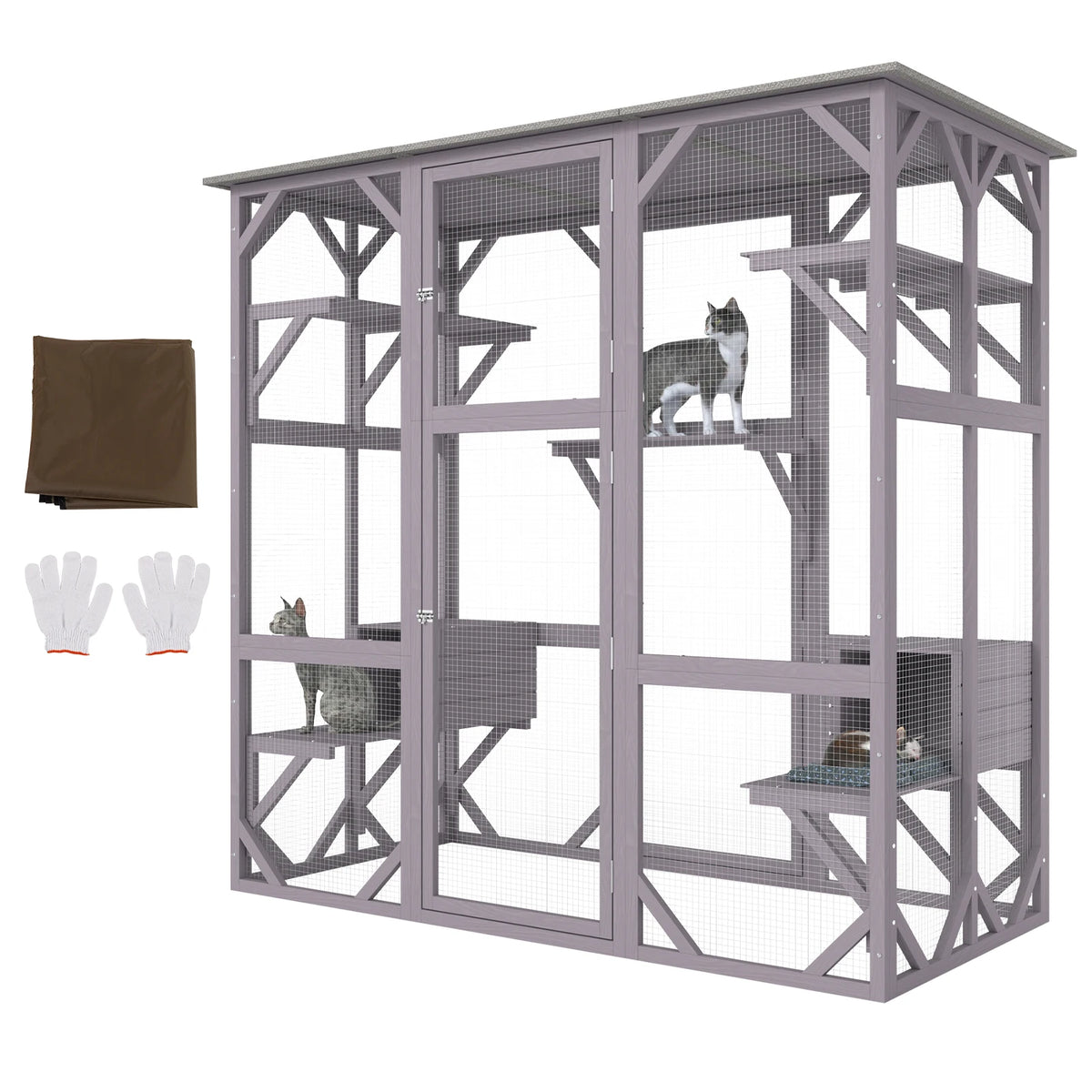 SucceBuy Cat House Outdoor 71.2x34.6x66.5 in 7-Tier Large Catio Cat Enclosure with 5 Platforms 2 Resting Boxes Large Front Door