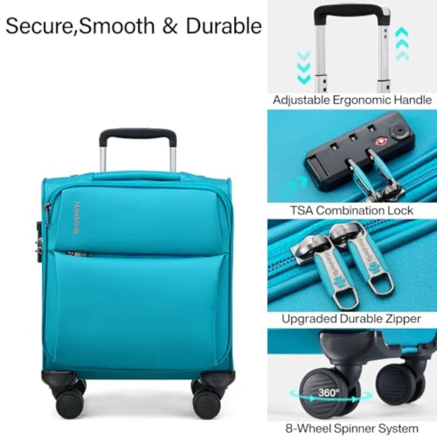 16 Inch Underseat Carry On Luggage with Spinner Wheels for Airline Small Softside TSA Approved Luggage Lightweight Rolling Suit