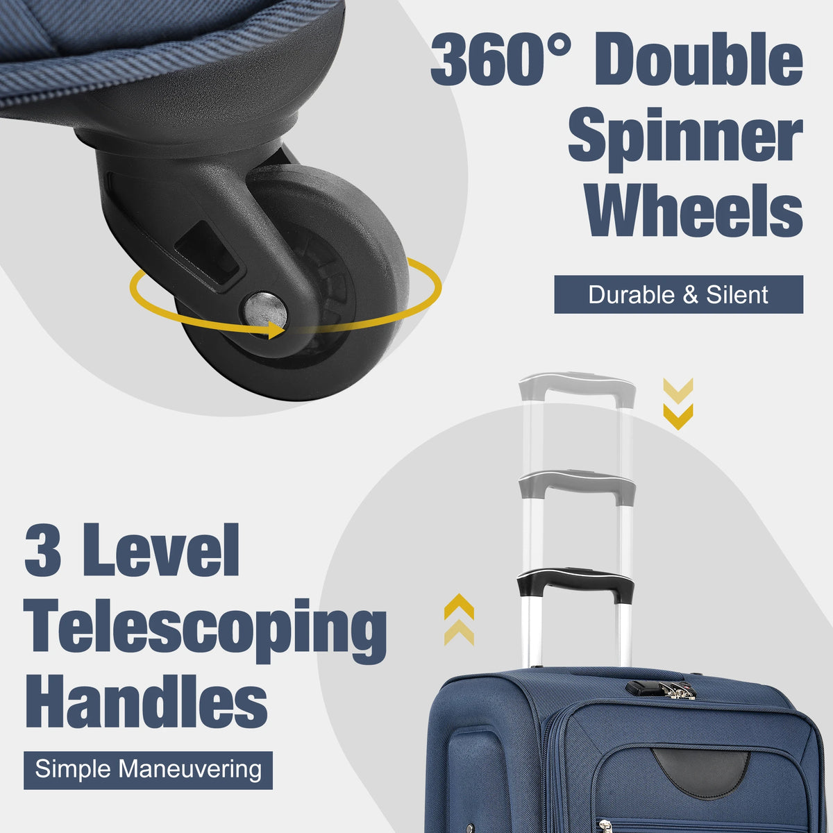 Softside Luggage Expandable 5 Piece Set Suitcase with Duffel Bag Upright Spinner Softshell Lightweight Luggage Travel Set