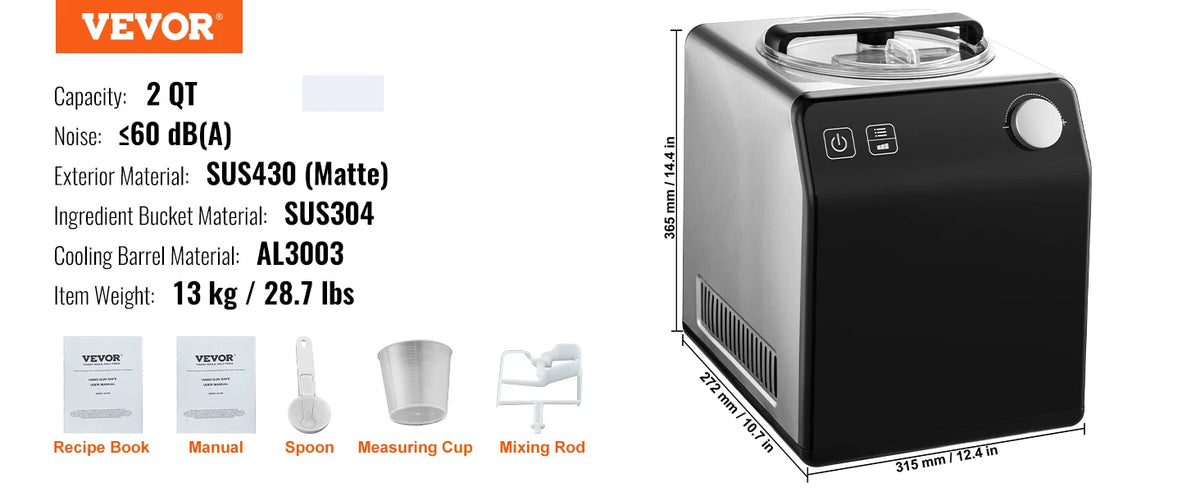 SucceBuy Upright Automatic Ice Cream Maker with Built-in Compressor 2 Quart No Pre-freezing Fruit Yogurt Machine 4 Modes
