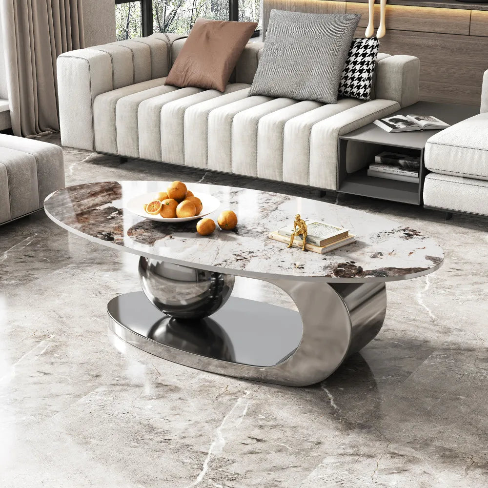Italian Minimalist Sculptural Coffee Table, Stainless Steel Base Creative Living Room Center Tea Table, Custom Home Furniture