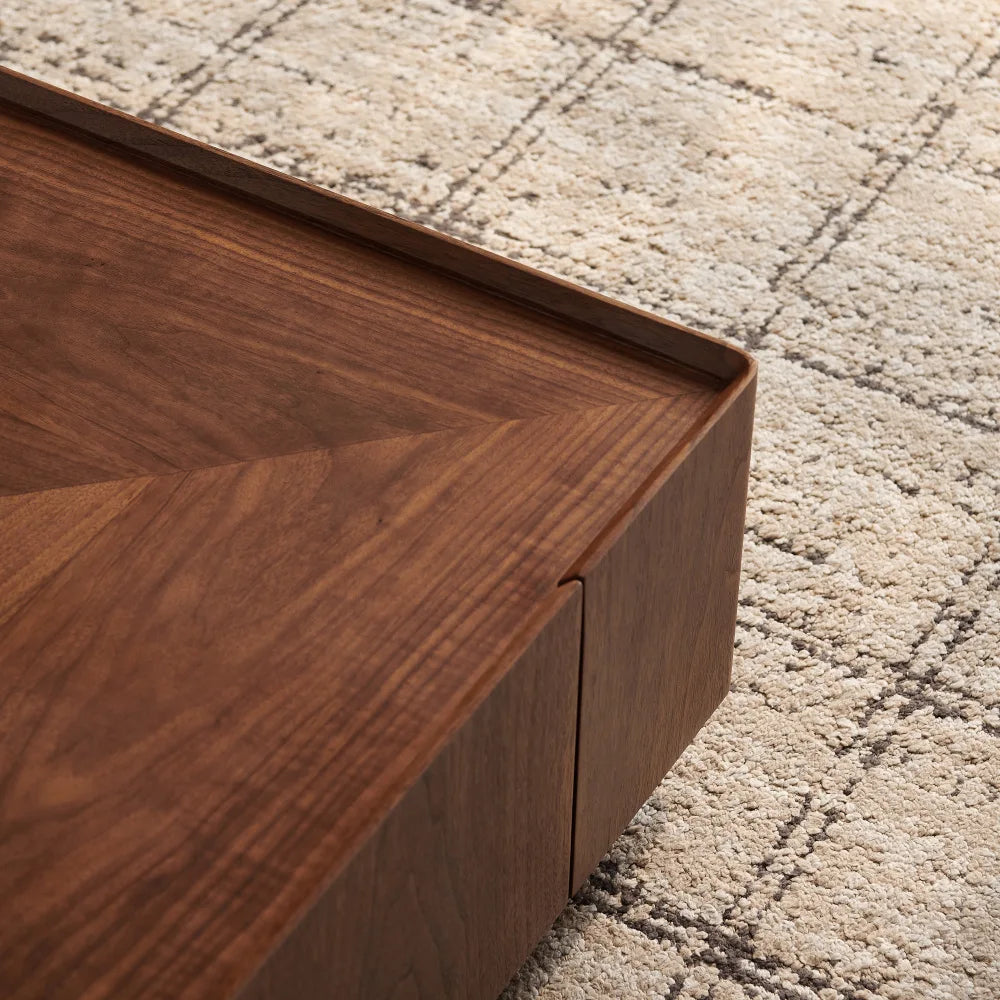 Square Walnut Wood Coffee Table, Modern Center Table for Living Room, Bedroom and Office, Home Decor Tea Table Café Furniture
