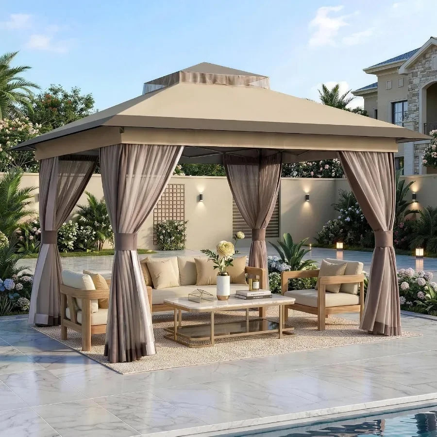 Pop Up Gazebo 11'x11' Canopy Tent, Outdoor Gazebo with Double Ventilated Roof, Waterproof UV Protection Pop Up Canopy with Mosq