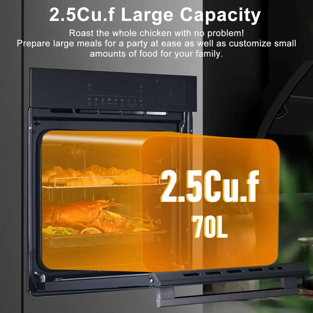 24" Electric Single Wall Oven, 8 Baking Modes, with Air Frying Function, 3000w, 3D Surround Heating with Timer, Touch Control