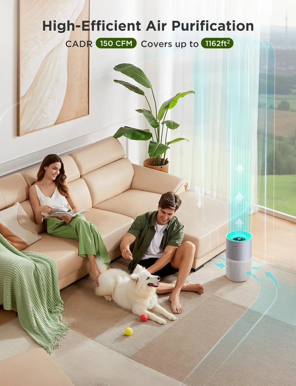 Smart Air Purifier for Large Rooms up to 1162ft², App & Alexa Control, PM2.5 Sensor for Pet Hair, Pollen