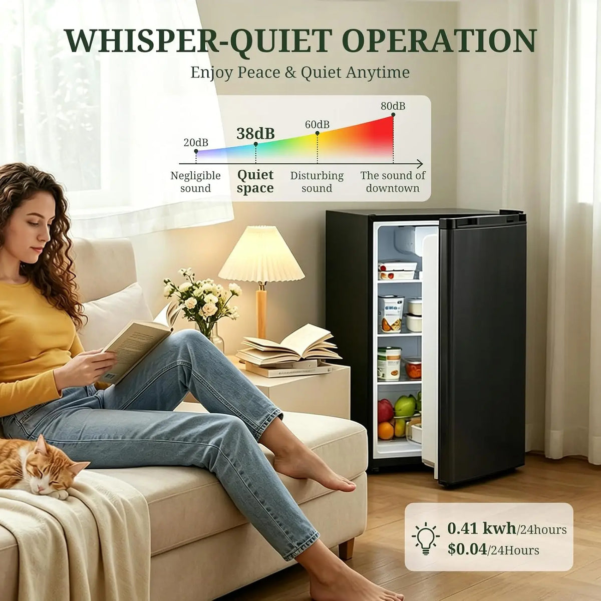 Mini Fridge with Freezer, 3.2 Cu.Ft Compact Refrigerator with Adjustable Thermostat, Energy Efficient 0.41kWh/Day, Small Fridge