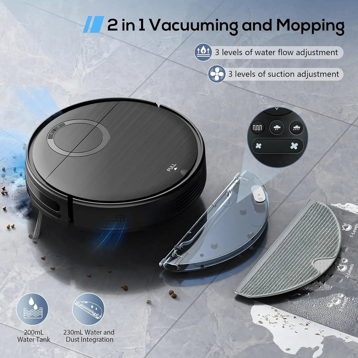 2-in-1 Robot Vacuum & Mop for Pet Hair, Strong Suction, Auto-Recharge, Smart App Control
