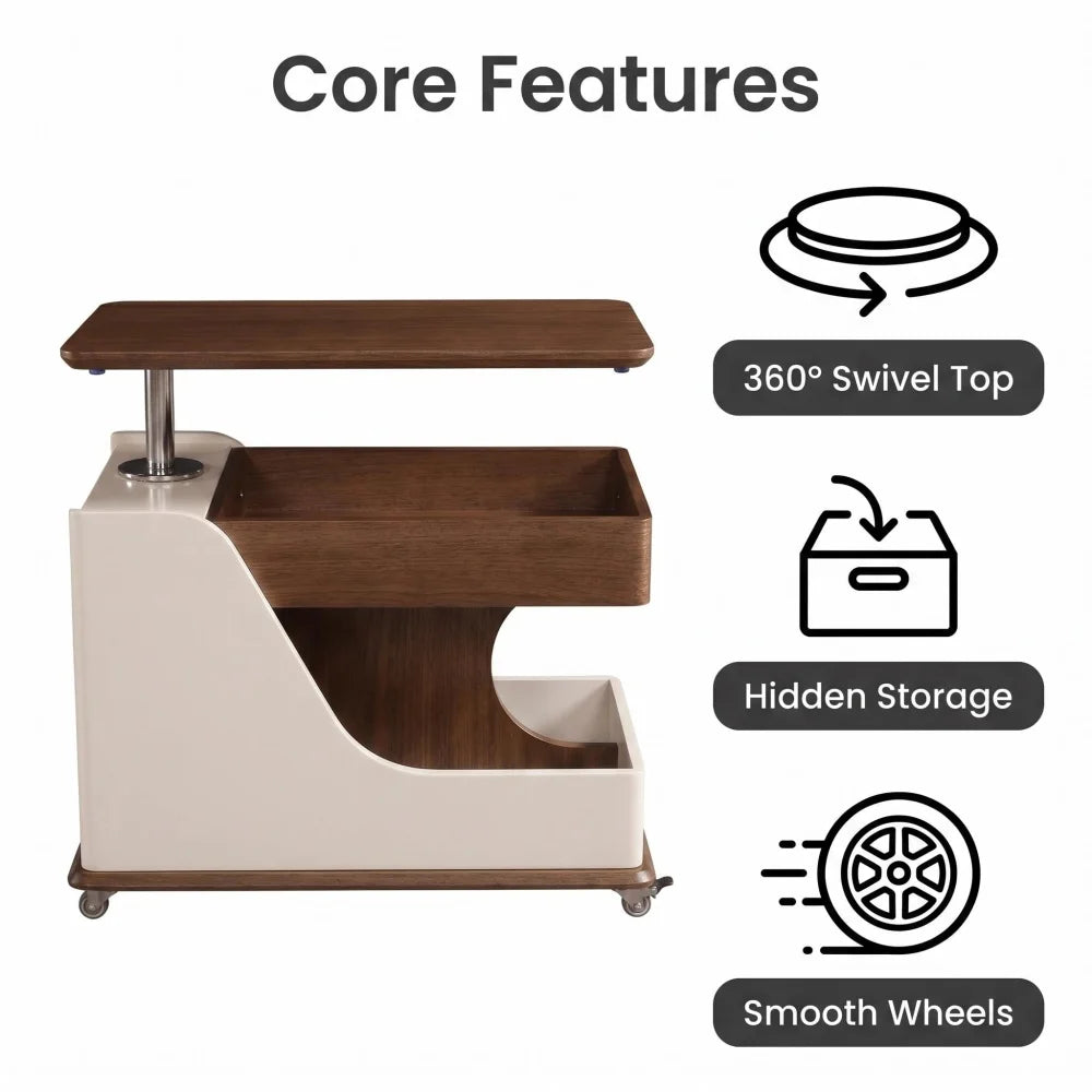 Height Adjustable Side Table Coffee Table, Portable End Table with Storage Compartments, for Living Room Balcony Bedroom FYCT