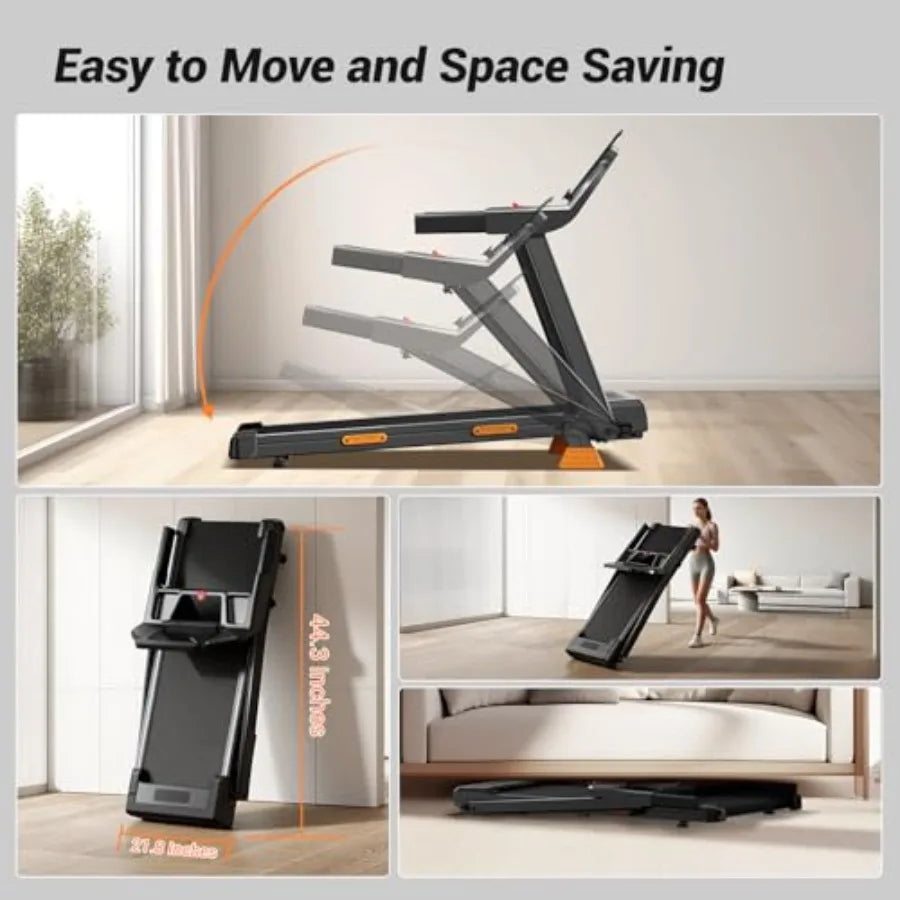 Treadmills for Home with 15% Incline and Led Screen 7-Layer Shock-Absorbing Foldable Treadmill with Handle Bar Up to 400lbs Cci