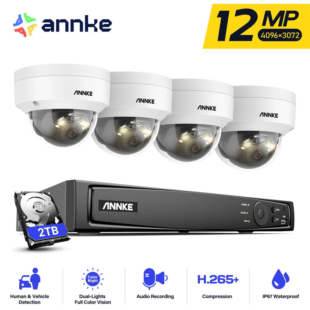 ANNKE 12MP Video Surveillance Kit 8CH NVR Smart Dual Light POE Camera Night Vision Audio CCTV Security Protection Camera System