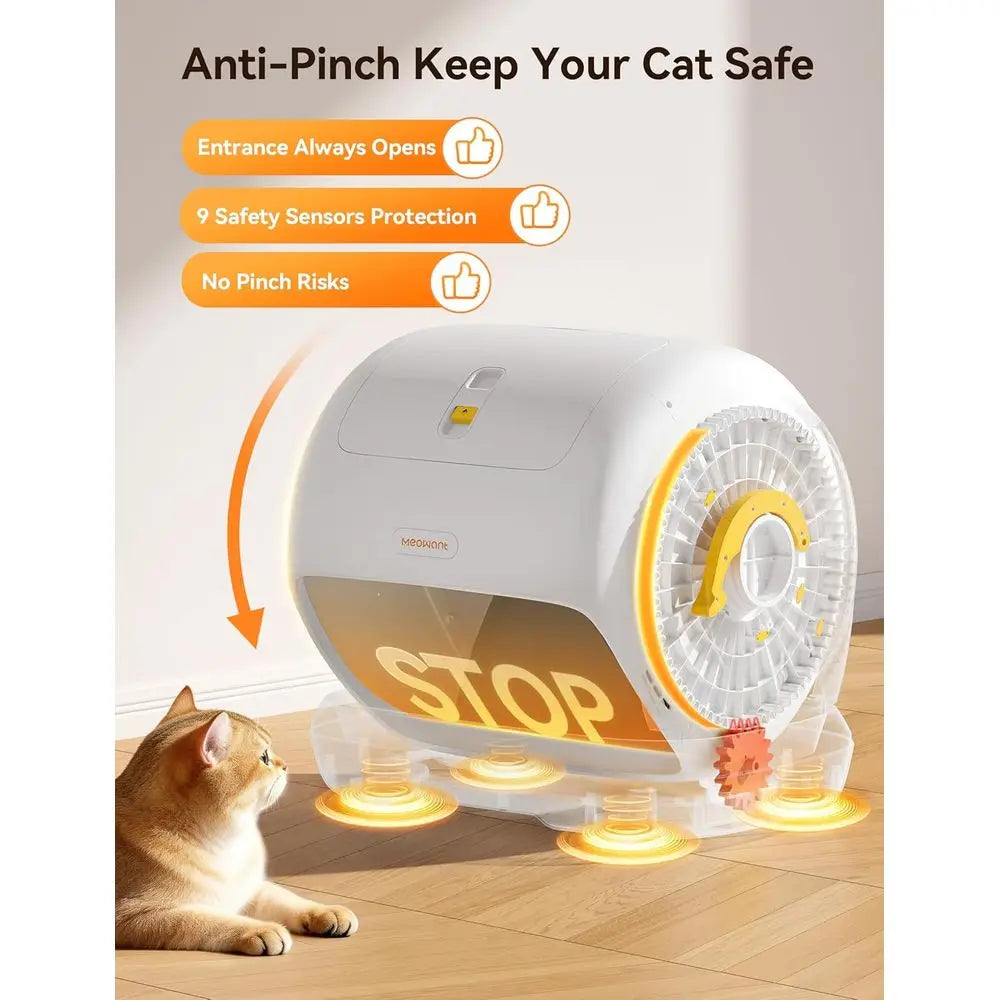 Sel-Cleaning Cat Litter Box, 106L Extra-Large Space Low Entrance Automatic Cat Litter Box Perect or Multiple Cats, Saety Sensor,