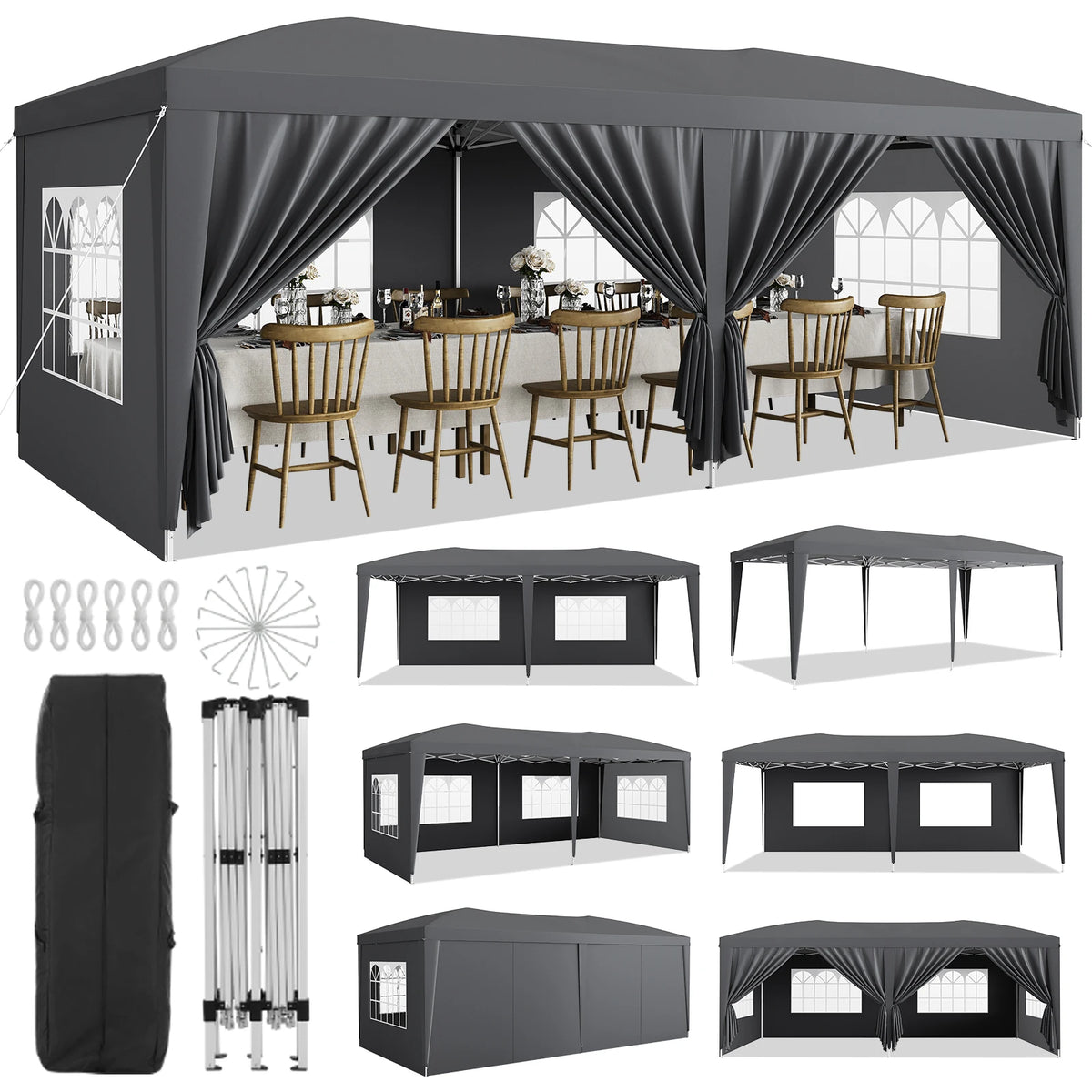 10x20 Ft Canopy Tent with 6 Sidewalls, Heavy Duty Outdoor Party Tent, Instant Shelter, Gazebo with Wheeled Bag for Events