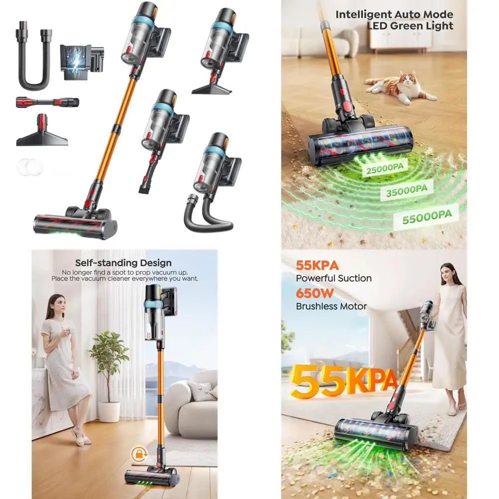 650W 55KPA Cordless Vacuum Cleaner, 70-Minute Runtime, Extendable Hose, LED Touch Screen, Auto Mode for All Floor Types