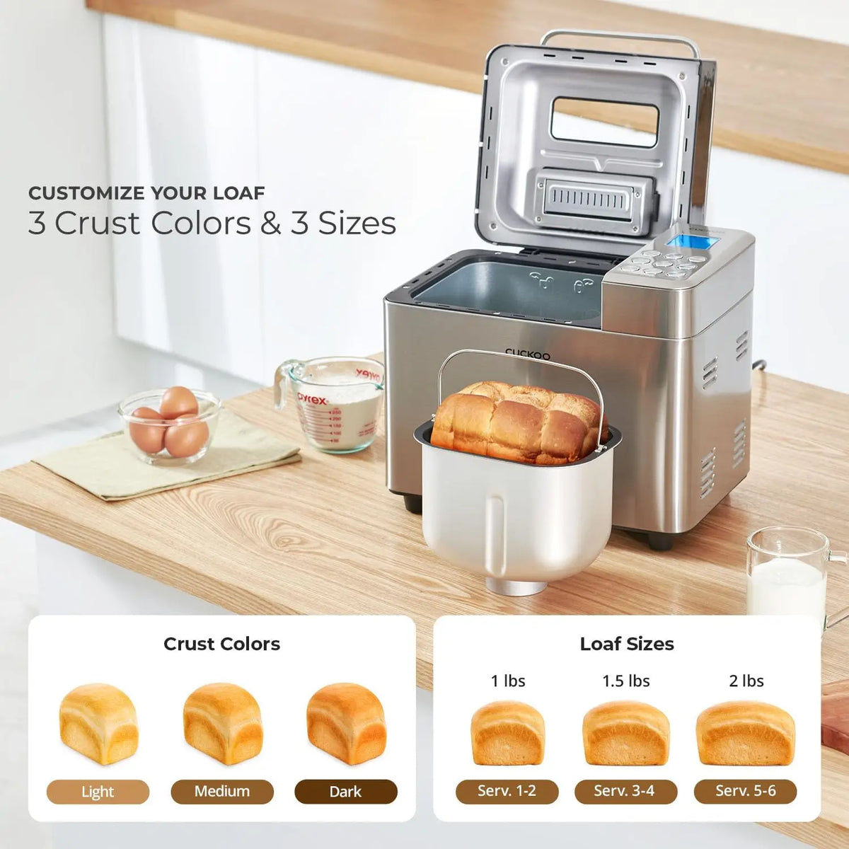Bread Maker Machine with 15 Menu Options, 2 lbs Automatic Fruit & Nut Dispenser, 3 Crust Colors, Fast Baking, Gluten-Free